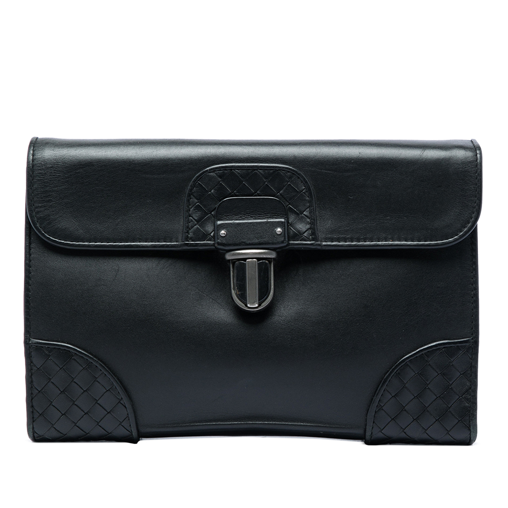 Pre-Loved Bottega Veneta Intrecciato Trimmed Nappa Slide Lock Clutch